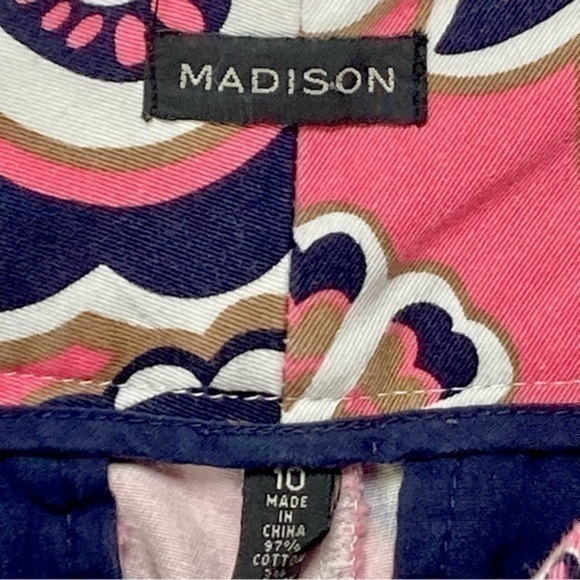 Madison Capri Pants Womens 10 Pink Black Floral Cotton Mid Rise Straight Leg - Picture 6 of 10